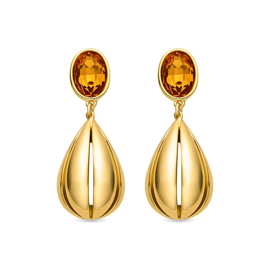 Luxenter Oorbellen met oranje hydrothermaal kwarts en 18-karaats goud afwerking - Goneth - Image 1