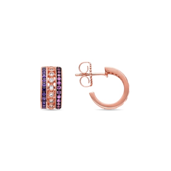 Luxenter 925 Sterling Silver Earrings with Multicoloured Zirconia, finished in 18K rose gold - Rissio - Image 1