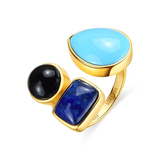 Luxenter Ring van 925 sterling zilver en Paraiba groene hydrothermale kwarts met 18-karaats geelgoud afwerking - Miya - Image 1