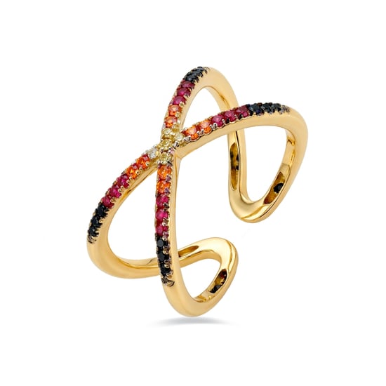 Luxenter Ring met veelkleurige zirkonia, afgewerkt in 18 karaats geelgoud - Zadra - Image 1