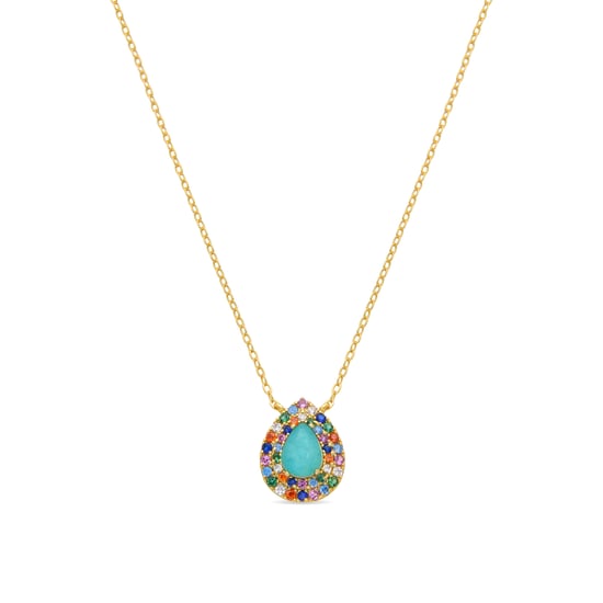 Luxenter 925 Sterling Silver and Multicoloured Zirconia Necklace with 18k yellow gold finish - Egah - Image 1