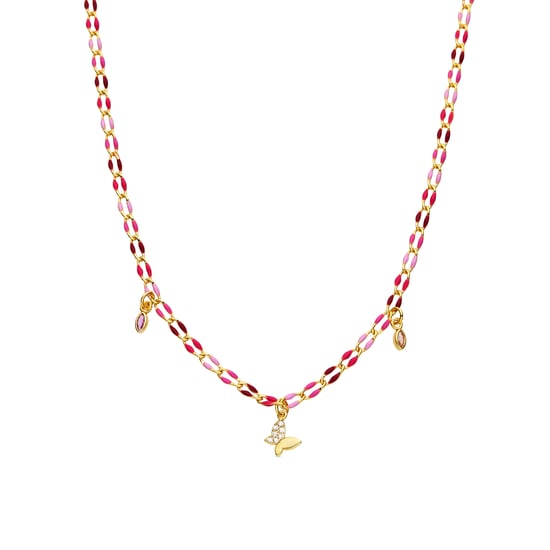 Luxenter Ketting van 925 sterling zilver en roze lak met 18-karaats geelgoud afwerking - Axelon - Image 1
