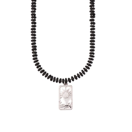 Luxenter 925 Sterling Silver and Black Agate Necklace with Rhodium Finish - Laha - Image 1