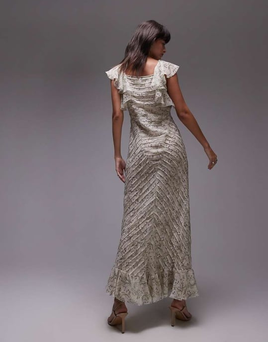 Topshop premium ruffle pintuck gown in soft grey floral - Image 3