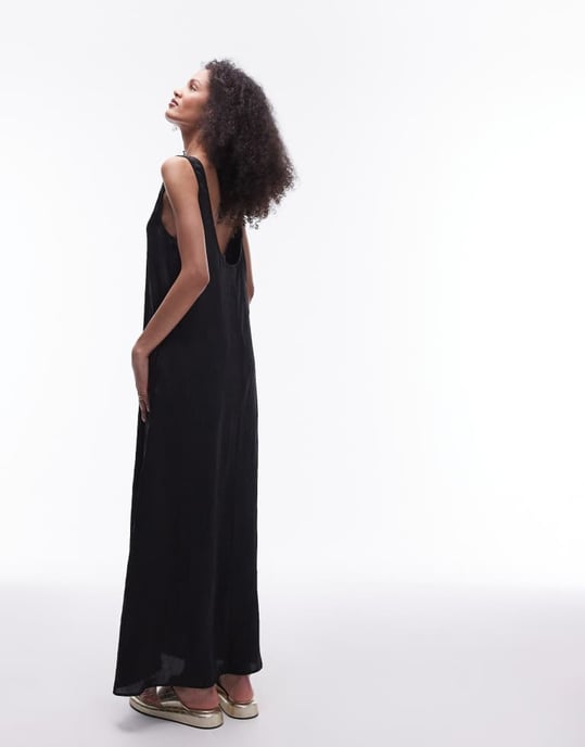 Topshop krinklad låg scoop maxi klänning i svart - Image 3