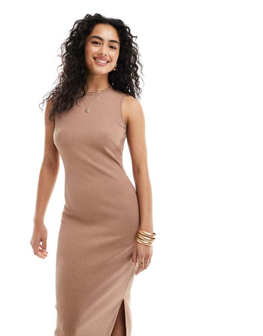 Closet London ärmlös bodycon maxiklänning i brun - Image 4