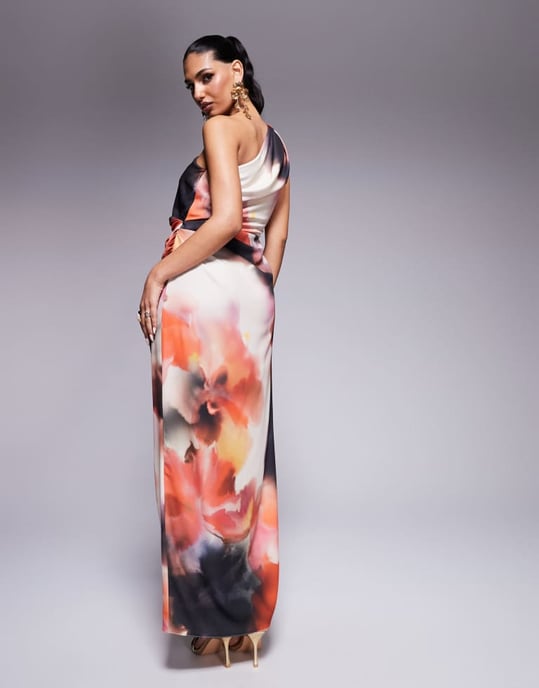 ASOS DESIGN enfaldig draperad midaxi-klänning med klyv i abstrakt blommönster - Image 4