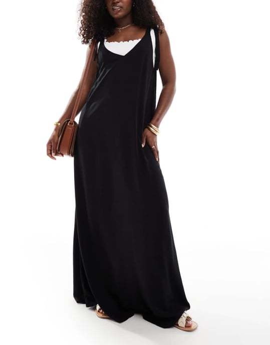 ASOS DESIGN maxi beach dress with D-ring strap detail in black - Image 1