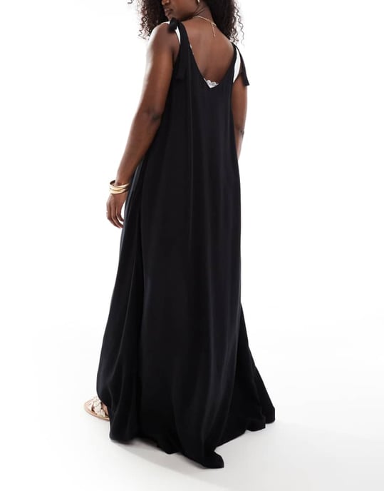 ASOS DESIGN maxi beach dress with D-ring strap detail in black - Image 2