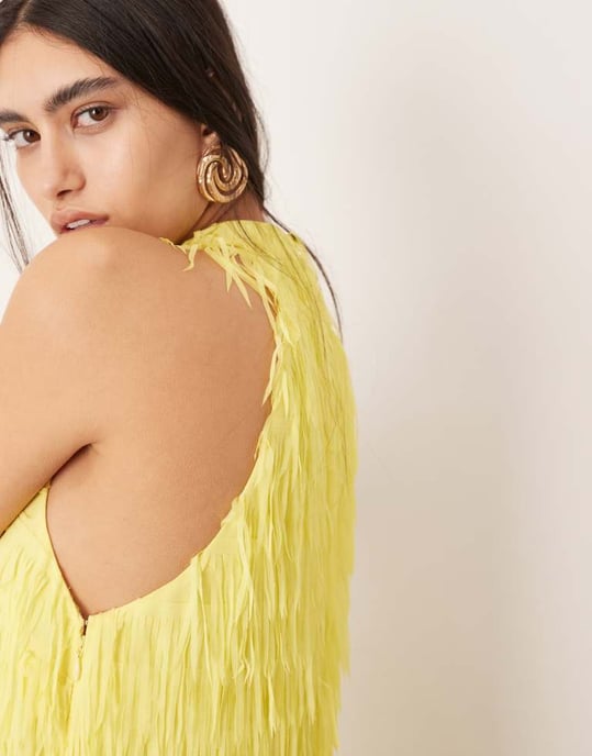 ASOS EDITION utskälld fransad halterneck maxiklänning i gul - Image 3