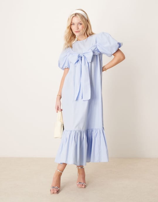 Sister Jane oversized rosett midiklänning i ljusblå - Image 1