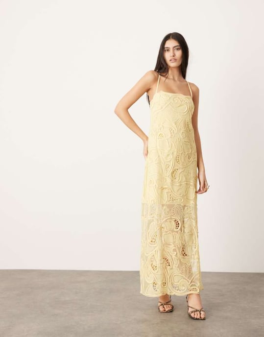 ASOS EDITION broderad cut work cami kolumn midi klänning i gult - Image 1