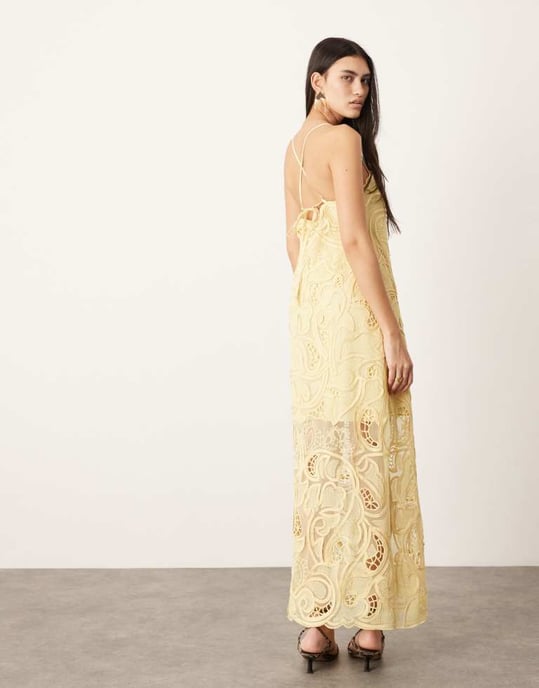 ASOS EDITION broderad cut work cami kolumn midi klänning i gult - Image 3