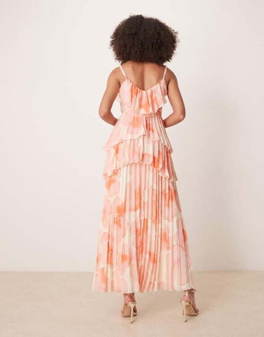 ASOS DESIGN frill layered asym pleat dress in watercolour floral print - Image 4