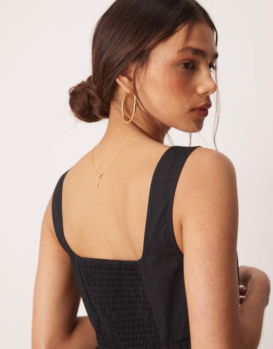 ASOS DESIGN scoop neck pleat waist midaxi dress in black - Image 3