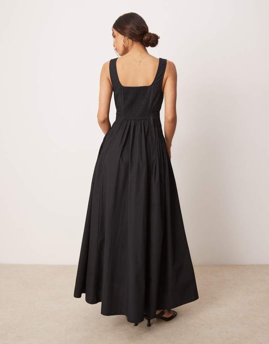 ASOS DESIGN scoop neck pleat waist midaxi dress in black - Image 4