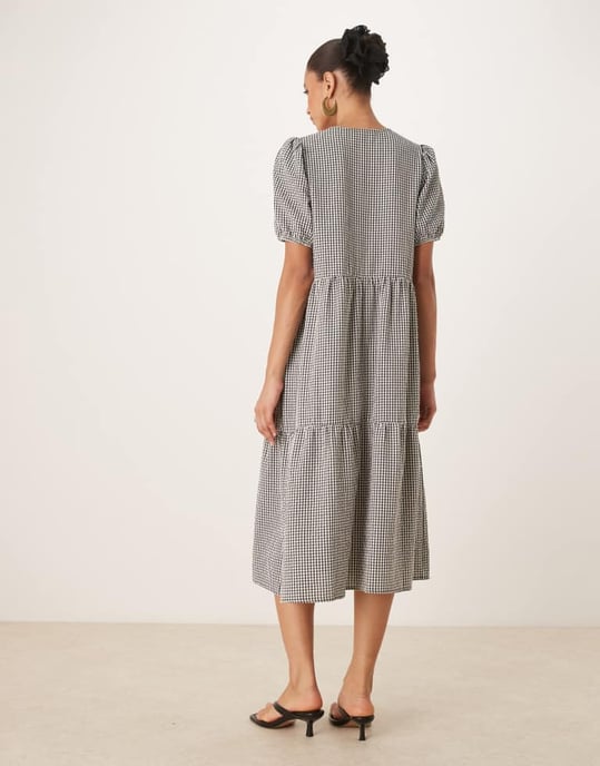 Nobody's Child Bernadetta midi dress in micro mono gingham - Image 2