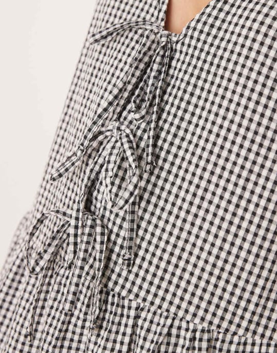 Nobody's Child Bernadetta midi dress in micro mono gingham - Image 4
