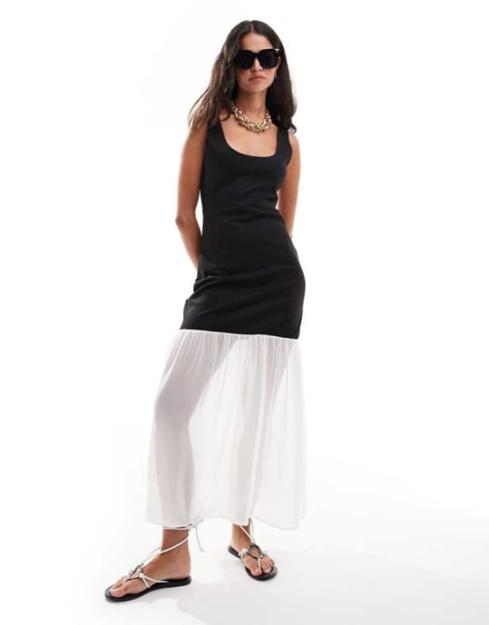 ASOS DESIGN ärmlös klänning med rundad rygg i ett lager midi-längd - Image 1