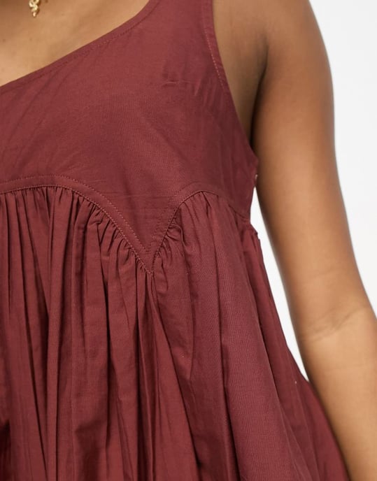 ASOS DESIGN Petite fyrkantig halsringning midi smock sundress i rostbrun - Image 4