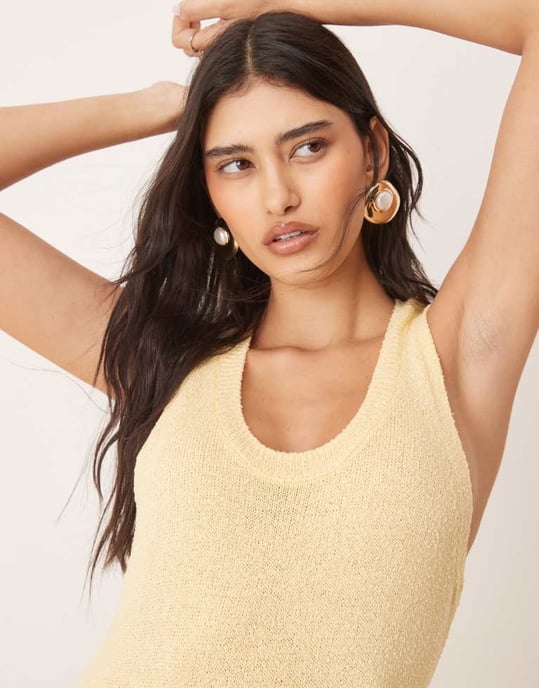 ASOS DESIGN knitted scoop neck textured midaxi dress in buttermilk - Image 3