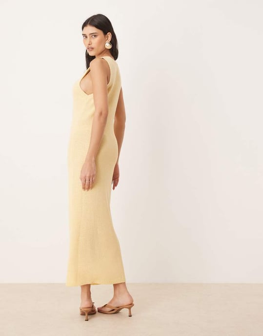 ASOS DESIGN knitted scoop neck textured midaxi dress in buttermilk - Image 4