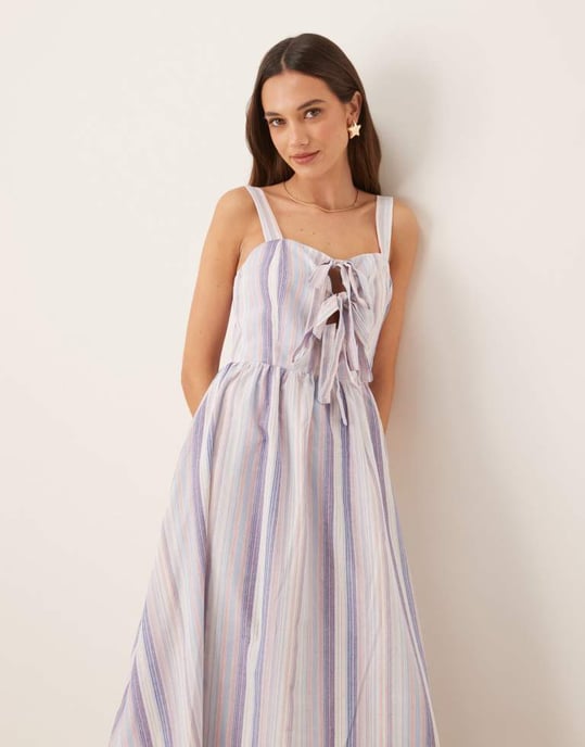 Glamorous bow front midi dress in pastel ric rac stripe - Image 2