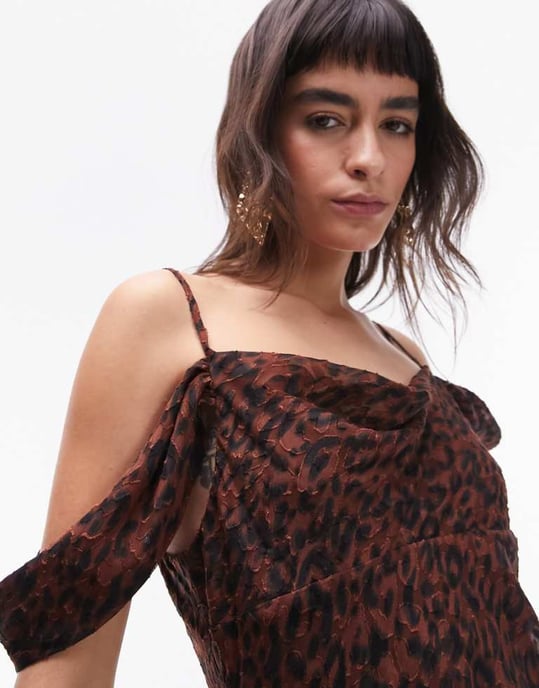 Topshop Premium off shoulder cami midi dress in animal jacquard print - Image 1
