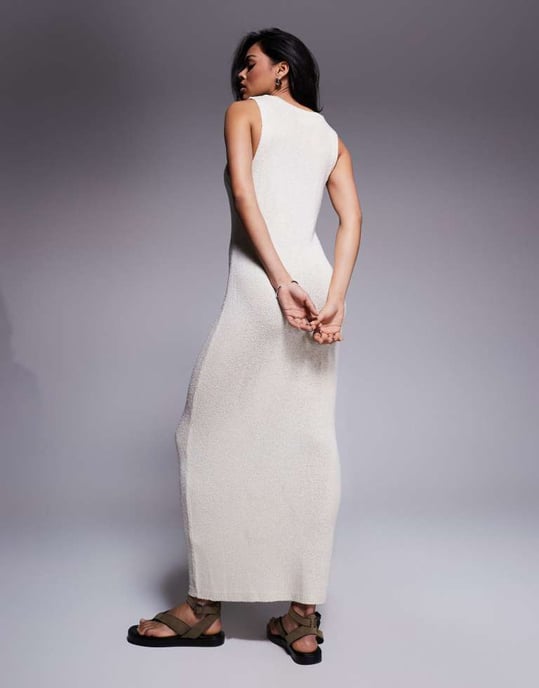 ASOS DESIGN knitted scoop neck textured midaxi dress in cream - Image 3