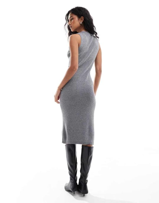 Pieces knitted midi dress co-ord in silver glitter - Image 2