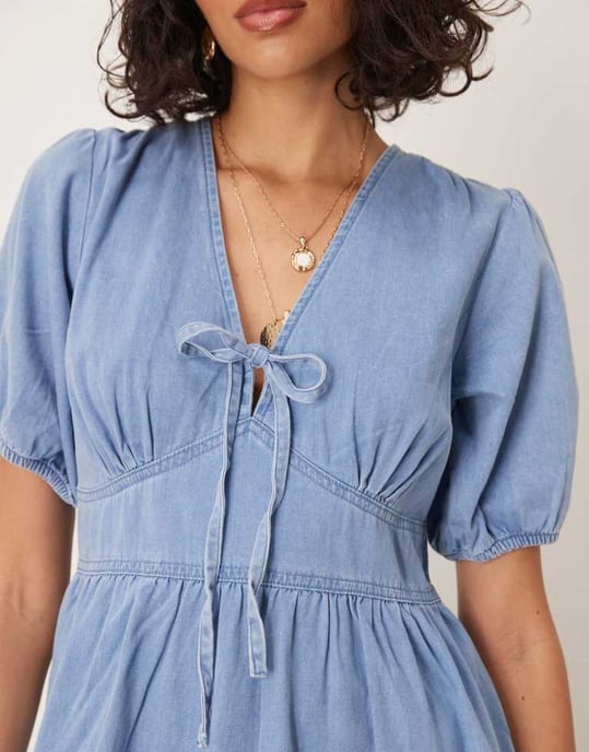 Nobody's Child Astra denim twill midi dress in light blue - Image 2