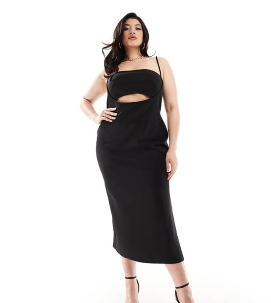 ASOS DESIGN Curve scuba bindning detalj midi klänning i svart - Image 1