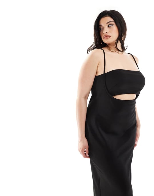 ASOS DESIGN Curve scuba bindning detalj midi klänning i svart - Image 4
