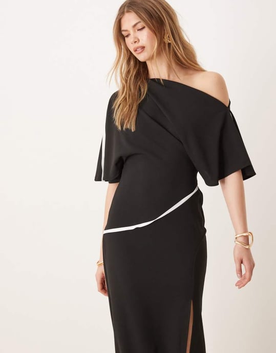 ASOS DESIGN kontrastdetalj fallande axel midi klänning - Image 2