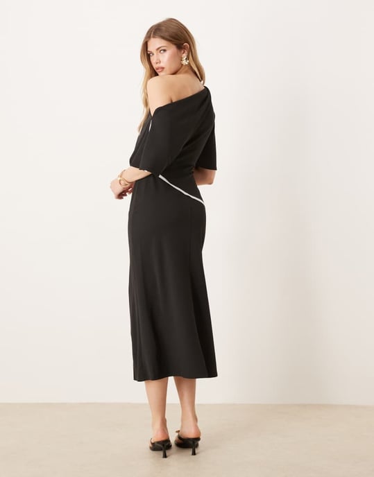 ASOS DESIGN kontrastdetalj fallande axel midi klänning - Image 3