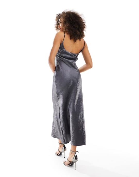ASOS DESIGN texturerad linneklänning i midi-längd i silver kolgrå - Image 3