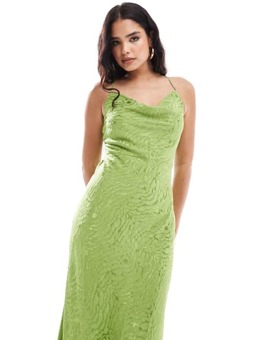 Object jacquard midi slip dress in green - Image 1
