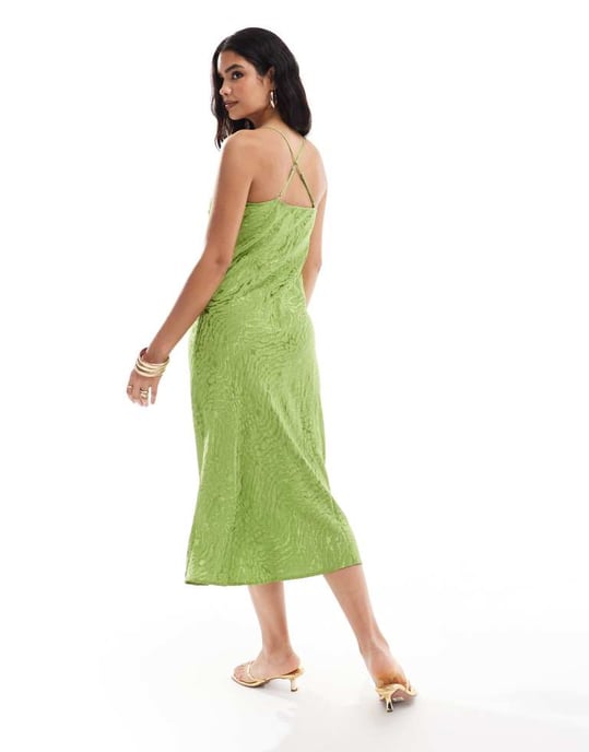 Object jacquard midi slip dress in green - Image 2