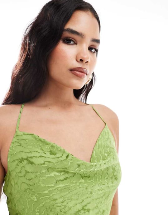 Object jacquard midi slip dress in green - Image 3