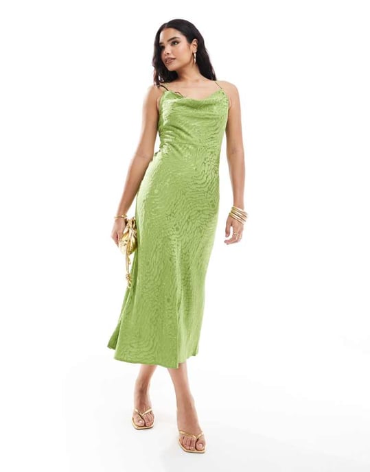 Object jacquard midi slip dress in green - Image 4