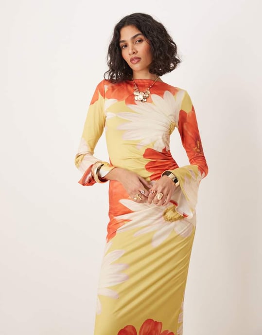 ASOS DESIGN angel sleeve midaxi dress in large floral print - Image 2