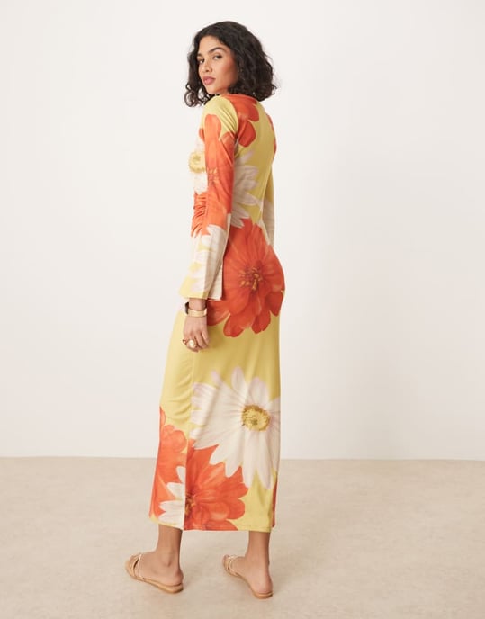 ASOS DESIGN angel sleeve midaxi dress in large floral print - Image 3
