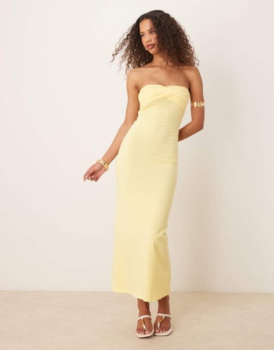 ASOS DESIGN bandeau with twist bust detail midaxi dress in lemonade - Image 2