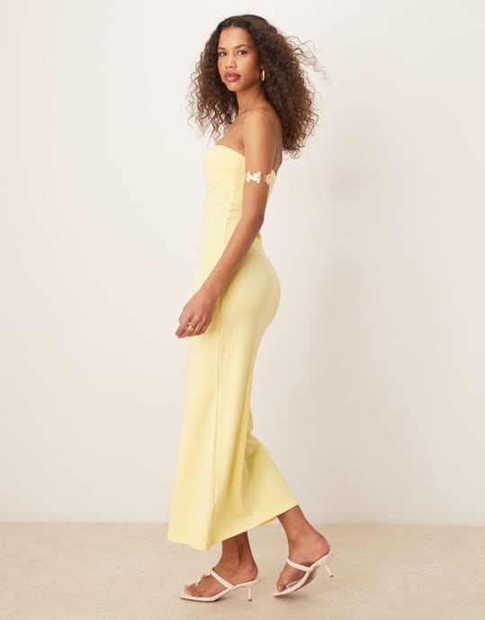 ASOS DESIGN bandeau with twist bust detail midaxi dress in lemonade - Image 4