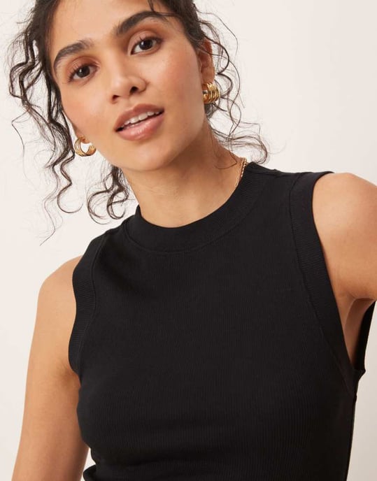 ASOS DESIGN 90s ribbed built up midi tank dress in black - Image 2