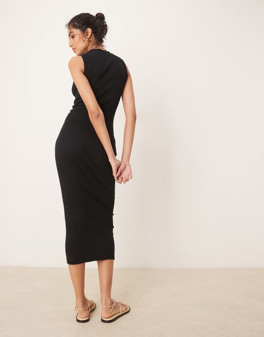 ASOS DESIGN 90s ribbed built up midi tank dress in black - Image 3