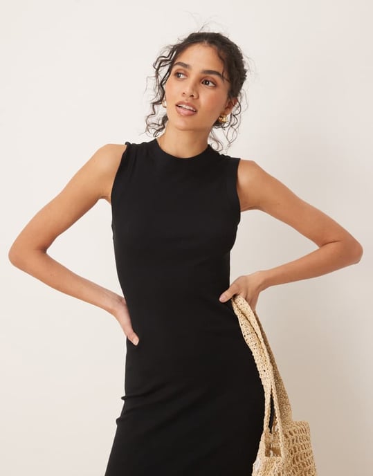 ASOS DESIGN 90s ribbed built up midi tank dress in black - Image 4