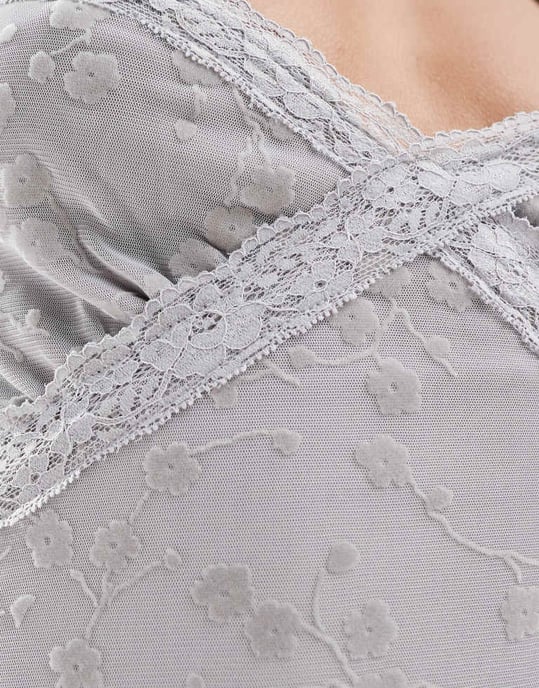 Motel devon flocked cami midi dress in grey - Image 4