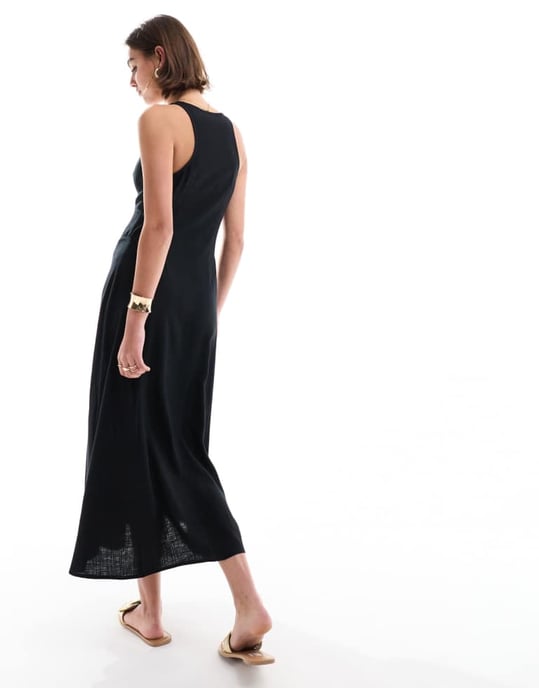 ASOS DESIGN knapplång klänning med full kjol i svart - Image 4