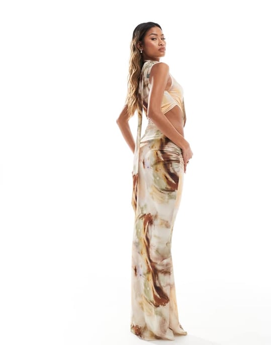 ASOS DESIGN ärmlös höghalshängande maxiklänning i pastellmarmor - Image 2